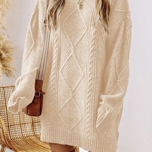 Flying Tomato Cream Knit Puff Sleeve Mini Sweater Dress